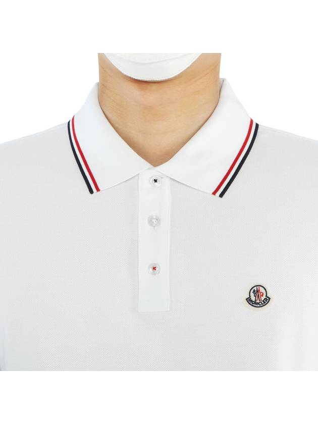 Stripe Trimming Logo Short Sleeve Polo Shirt White - MONCLER - BALAAN 7