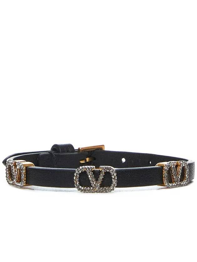 Crystal V Logo Signature Bracelet Black - VALENTINO - BALAAN 1