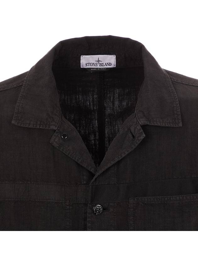 Compass Badge Linen Blend Shirt Jacket Black - STONE ISLAND - BALAAN 4