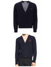 Red Heart Logo Merino Wool Cardigan Navy - AMI - BALAAN 6