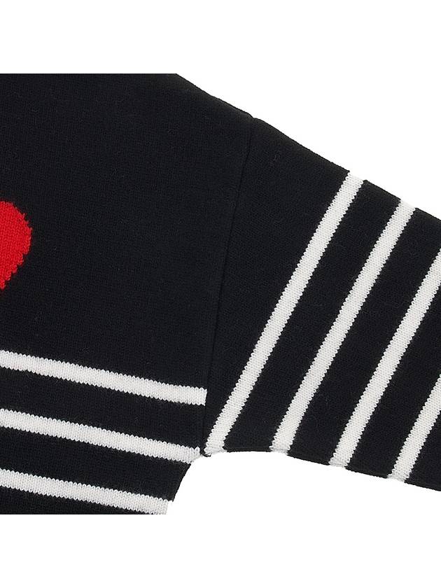 Men's Heart Logo Striped Turtleneck Black - AMI - BALAAN 5