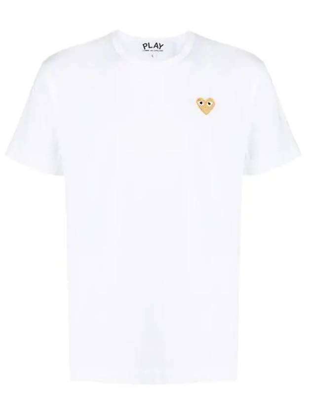 P1T216 Gold Embroidered Heart Logo Short Sleeve TShirt - COMME DES GARCONS PLAY - BALAAN 2