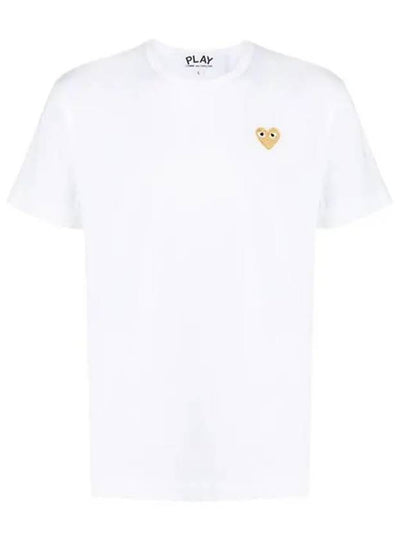 P1T216 Gold Embroidered Heart Logo Short Sleeve TShirt - COMME DES GARCONS PLAY - BALAAN 2