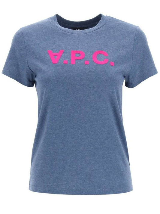 Women's Pink Logo Printing Short Sleeve T-Shirt Blue - A.P.C. - BALAAN.