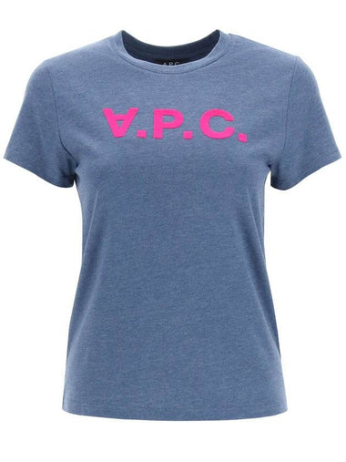 Women's Pink Logo Printing Short Sleeve T-Shirt Blue - A.P.C. - BALAAN 1