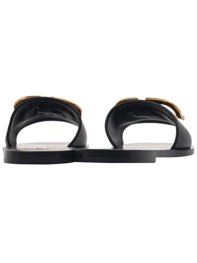 V Logo Signature Leather Slippers Black - VALENTINO - BALAAN 6