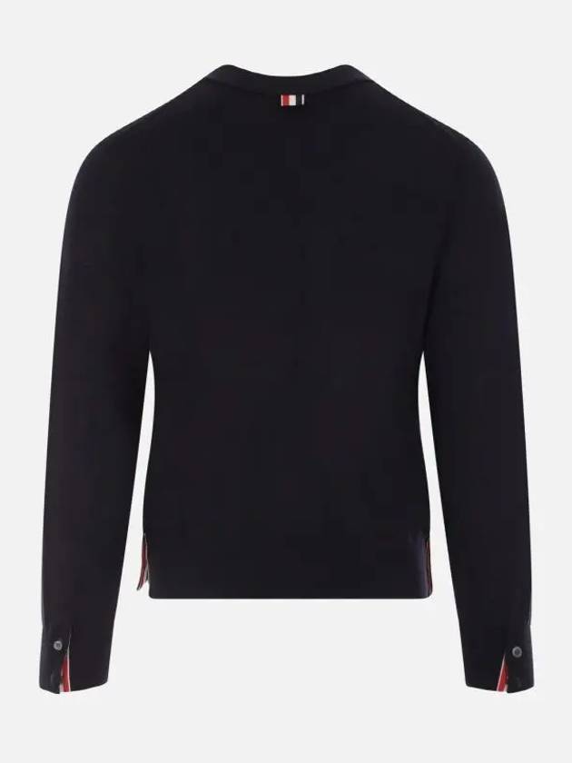 Men's Jersey Stitch V-Neck Cardigan Navy - THOM BROWNE - BALAAN 5