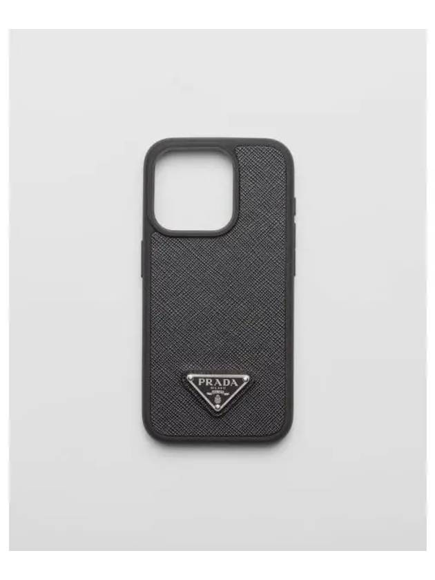 Saffiano Leather IPhone 15 Pro Phone Case Black - PRADA - BALAAN 2