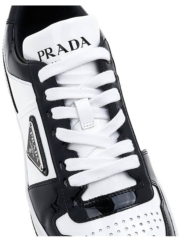 Men's Downtown Triangle Logo Leather Low Top Sneakers White Black - PRADA - BALAAN 9