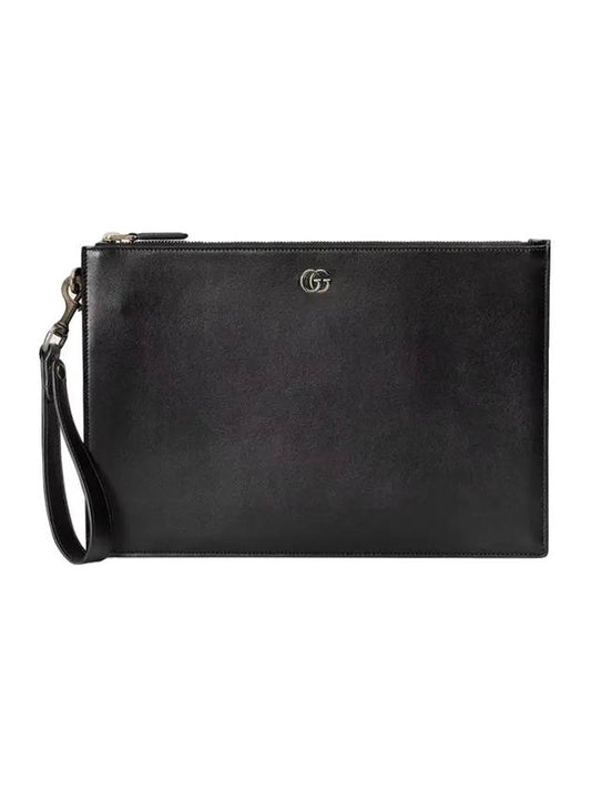 GG Marmont leather strap clutch bag black - GUCCI - BALAAN.