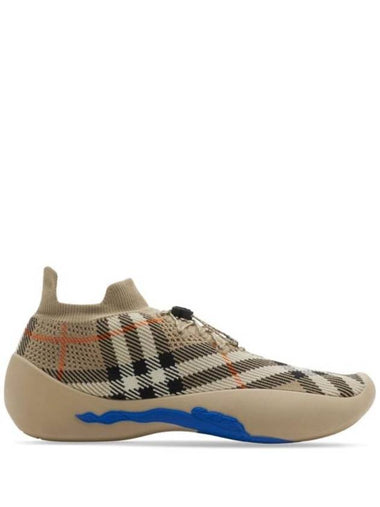 Check Knit Neptune Low Top Sneakers Sand - BURBERRY - BALAAN 1