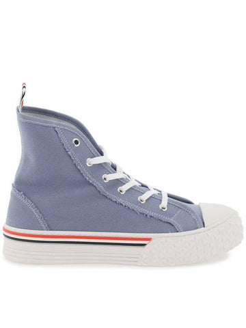 Tartan Sole Canvas High Top Sneakers Blue - THOM BROWNE - BALAAN 1