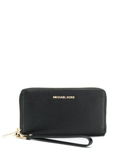 Large Crossgrain Leather Smartphone Wristlet Long Wallet Black - MICHAEL KORS - BALAAN 1