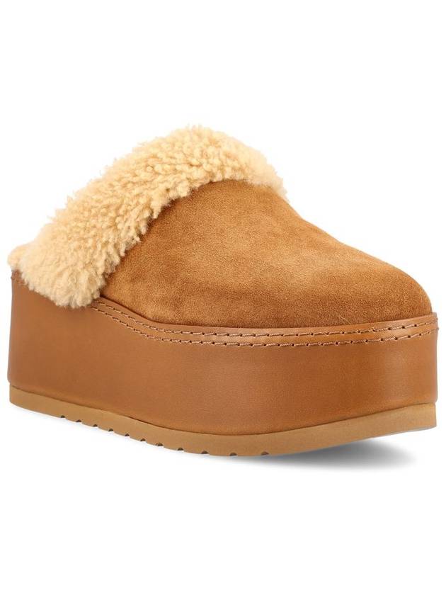 Dana Suede Calfskin Shearling Wedge Mules Cognac - CELINE - BALAAN 3