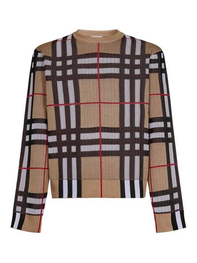 Check Technical Cotton Knit Top Beige - BURBERRY - BALAAN 2