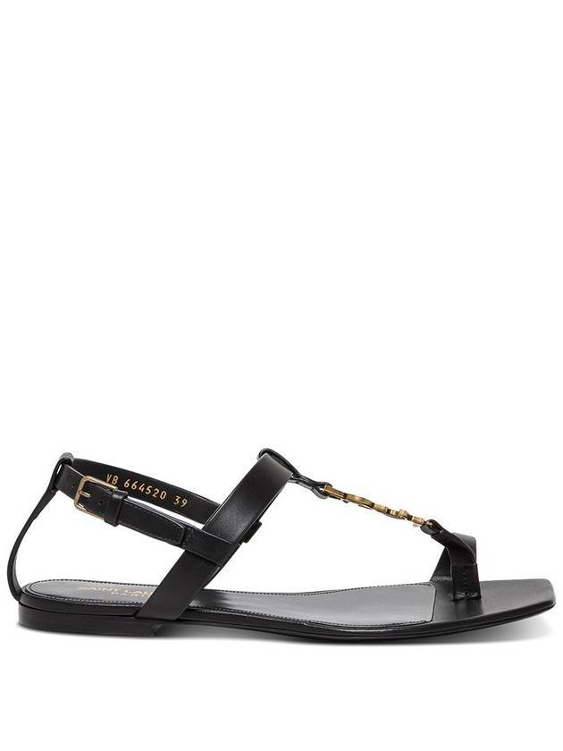 Cassandra Smooth Leather Flat Sandals Black - SAINT LAURENT - BALAAN 1