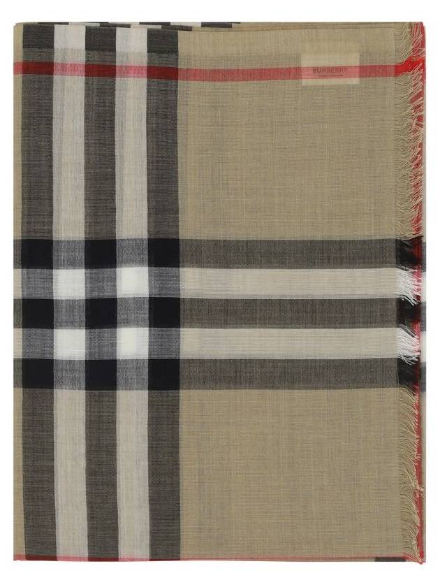 Check Wool Silk Scarf Beige - BURBERRY - BALAAN 7