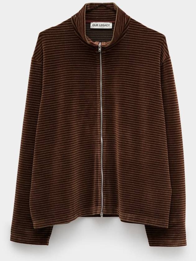 Shrunken Full Zip Polo Scoobie Stripe Velour Cardigan Brown - OUR LEGACY - BALAAN 2