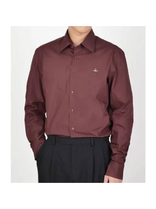 Men's Embroidered ORB Long Sleeve Shirt Red - VIVIENNE WESTWOOD - BALAAN 1