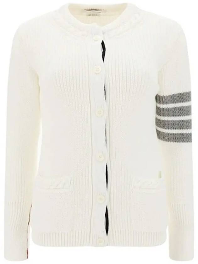 Cotton Jersey Flower 4 Bar V Neck Cardigan White - THOM BROWNE - BALAAN 2