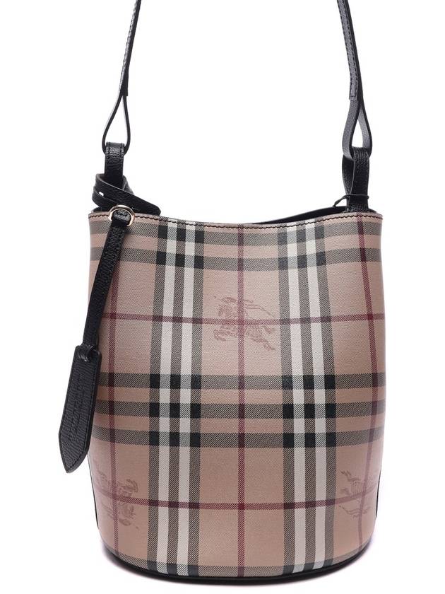 Haymarket Check Lorne Bucket Crossbody Bag Black Beige - BURBERRY - BALAAN 3