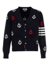 Anchor Intarsia 4-Bar V-Neck Cardigan Navy - THOM BROWNE - BALAAN 2