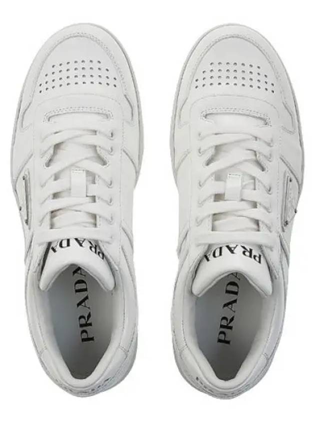 Men's Downtown Triangle Logo Leather Low Top Sneakers White - PRADA - BALAAN 2