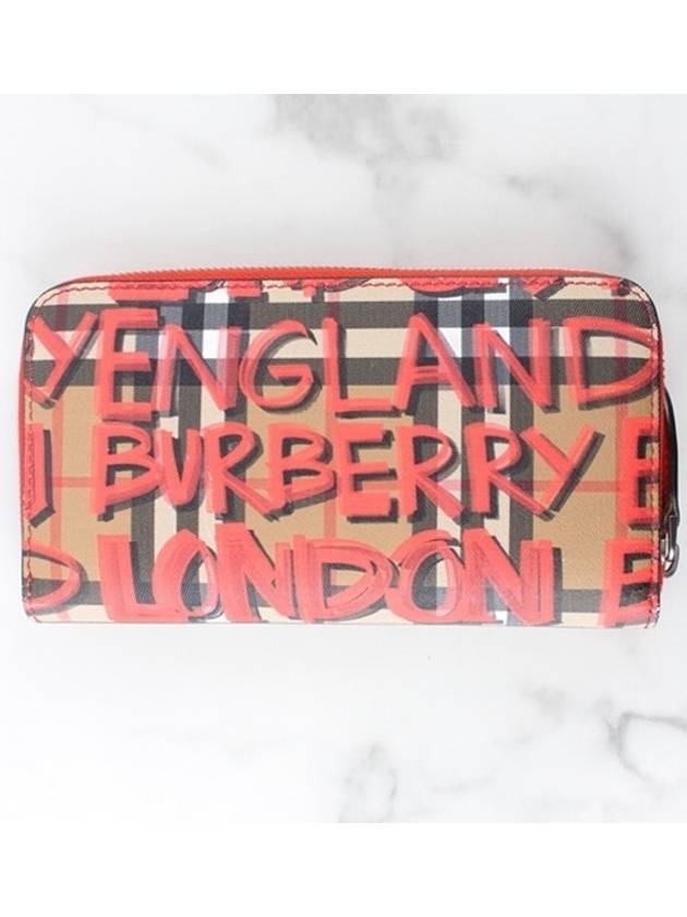 Graffiti check zipper long wallet red - BURBERRY - BALAAN 2