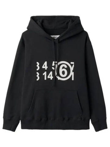 MM6 Number Zoom Logo Hooded Black Sweatshirt - MAISON MARGIELA - BALAAN 1