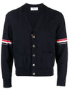 RWB V-neck Striped Virgin Wool Cardigan Navy - THOM BROWNE - BALAAN 2