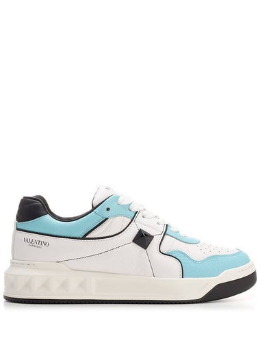 Nappa Leather One Stud Low Top Sneakers White Sky Blue - VALENTINO - BALAAN 1