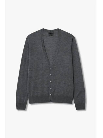 Men s Wool V neck Easy Cardigan Charcoal - GIORGIO ARMANI - BALAAN 1