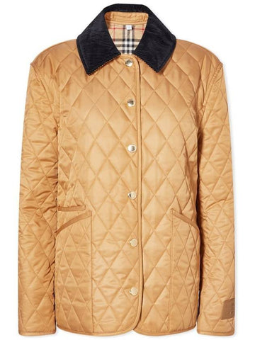 Women's Corduroy Collar Diamond Quilted Jacket Beige - BURBERRY - BALAAN.