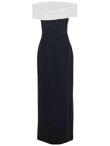 'Eva' Black Off-Shoulder Long Dress With Draped Detail In Tech Fabric Woman - SOLACE LONDON - BALAAN 1