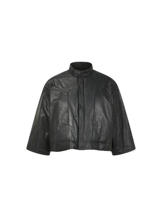 WOMEN Cropped Snap Button Leather Jacket Black 271644 - RICK OWENS - BALAAN 1