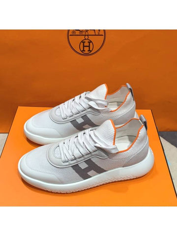 Women s Crew Sneakers H Knit Goatskin White Gray - HERMES - BALAAN 1