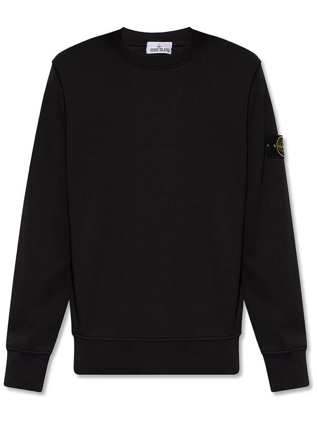 Garment Dyed V Neck Badge Sweatshirt Black - STONE ISLAND - BALAAN 5