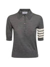 Women's Diagonal Striped Relaxed Fit Wool Polo Shirt Grey - THOM BROWNE - BALAAN 3