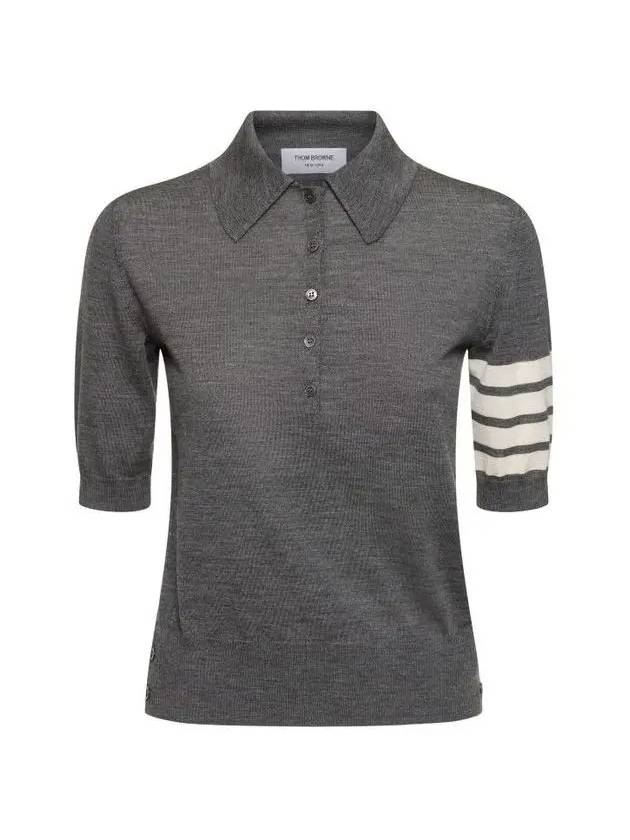 Women's Diagonal Striped Relaxed Fit Wool Polo Shirt Grey - THOM BROWNE - BALAAN 3