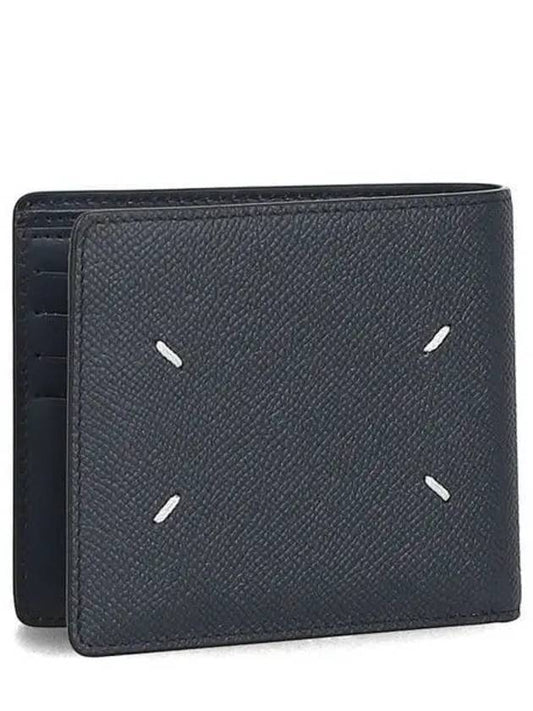 Stitched Bifold Leather Half Wallet Navy - MAISON MARGIELA - BALAAN 2