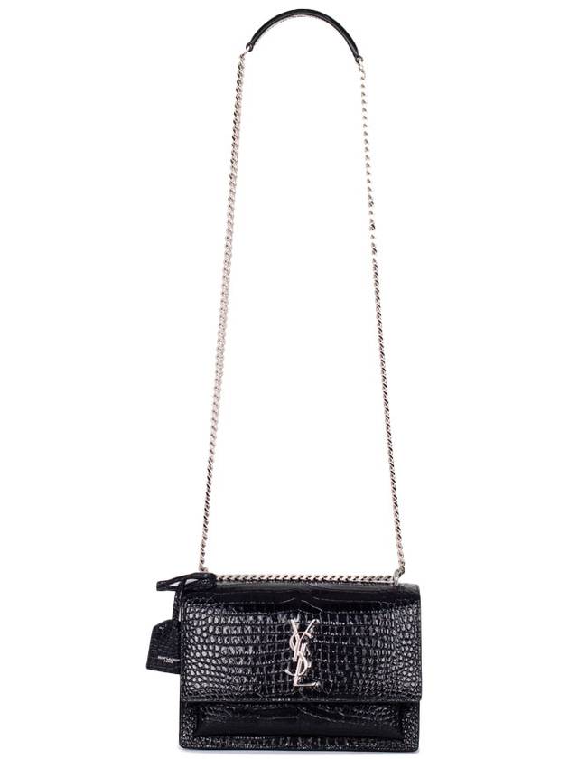 Crocodile Embossed Leather Sunset Medium Cross Bag Black - SAINT LAURENT - BALAAN 6