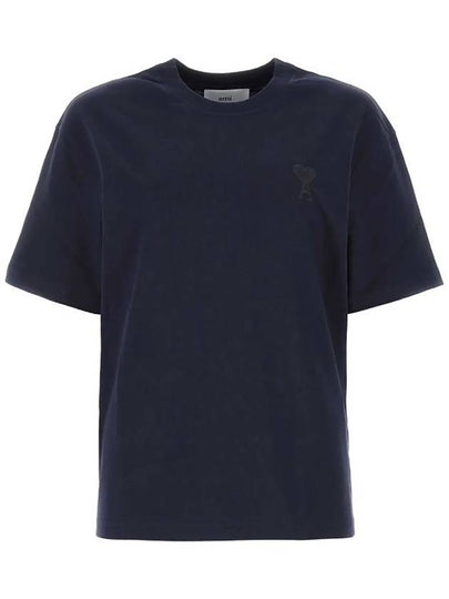 Heart Logo Cotton Jersey Short Sleeve T-Shirt Navy - AMI - BALAAN 2