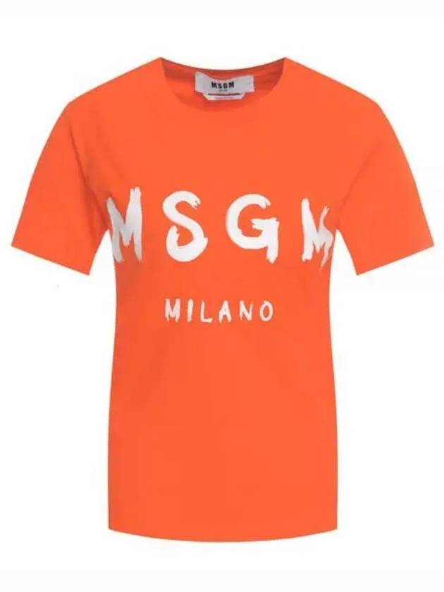 Paint Logo Milan Round Short Sleeve T Shirt Orange White Women s 239107 - MSGM - BALAAN 2