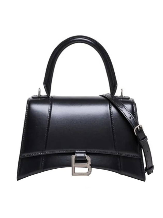 Hourglass Shiny Box Calfskin Small Tote Bag Black - BALENCIAGA - BALAAN 1