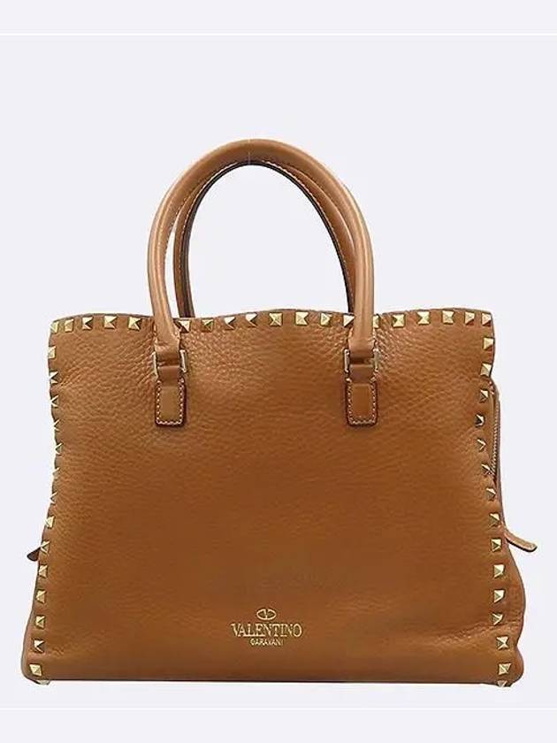 Brown leather stud embellished tote bag - VALENTINO - BALAAN 2