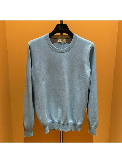 Round Neck Pure Cashmere Knit Top Light Blue - BRUNELLO CUCINELLI - BALAAN 2