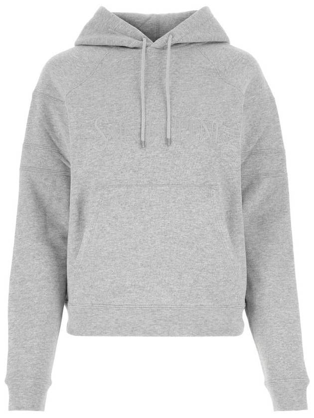 Logo Kangaroo Pocket Fleece Hoodie Grey - SAINT LAURENT - BALAAN 2