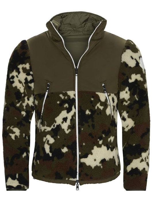 logo patch camouflage fleece zip-up jacket green - MONCLER - BALAAN 1