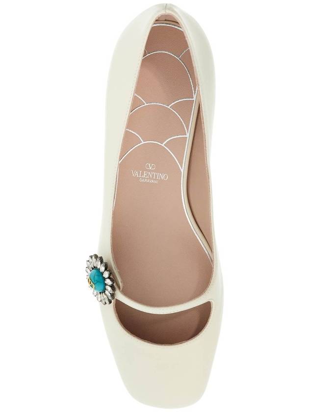 ivory kid leather ballerinas with crystal flower - VALENTINO - BALAAN 2