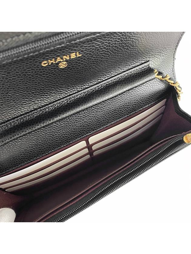 Classic Wallet On Chain Crossbody Bag Grained Calfskin Gold Black - CHANEL - BALAAN 7